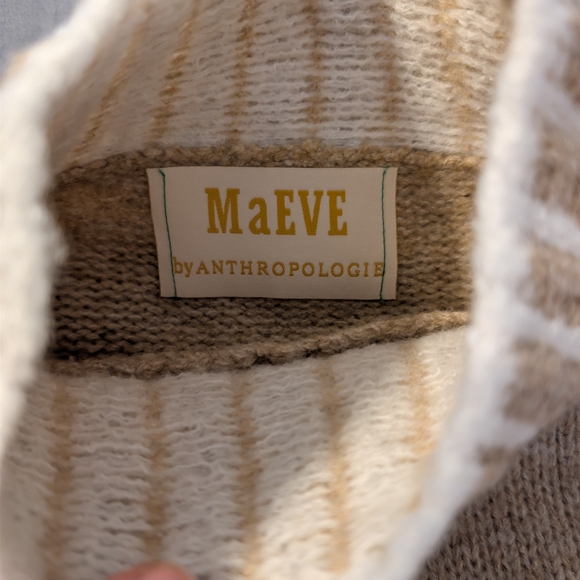 Maeve By Anthropologie Tan and White Turtleneck Sweater Large - Picture 3 of 5